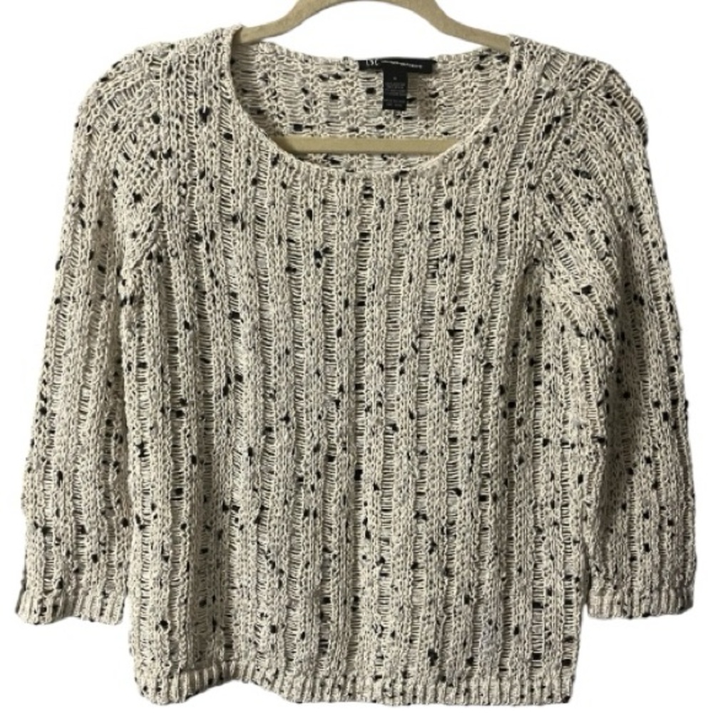 INC Crochet Sweater, Long Sleeve, Neutral, Metallic, Sz S, Cotton, Timeless